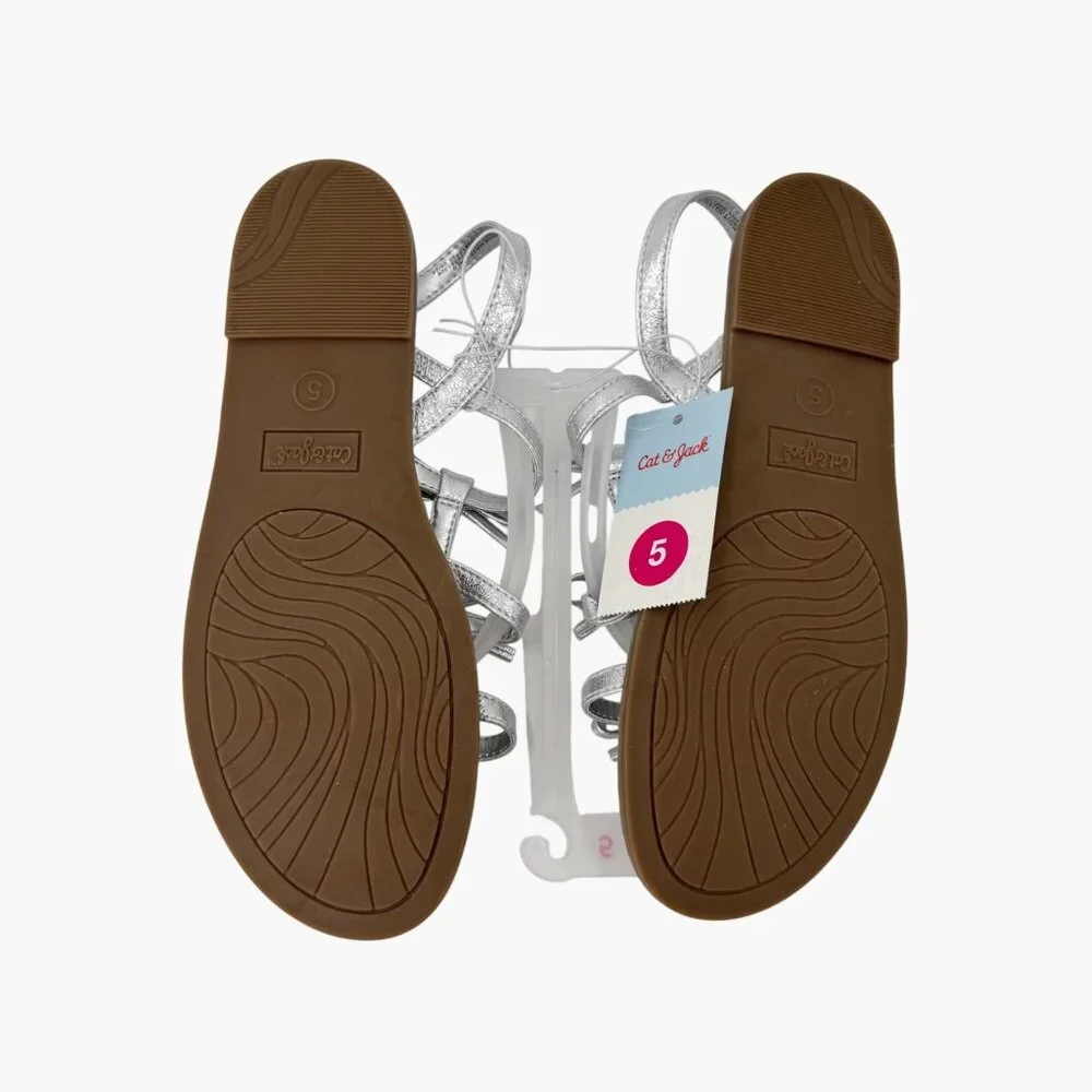 NEW Cat & Jack Kids' Aria Bow Sandals - Silver - Size 5